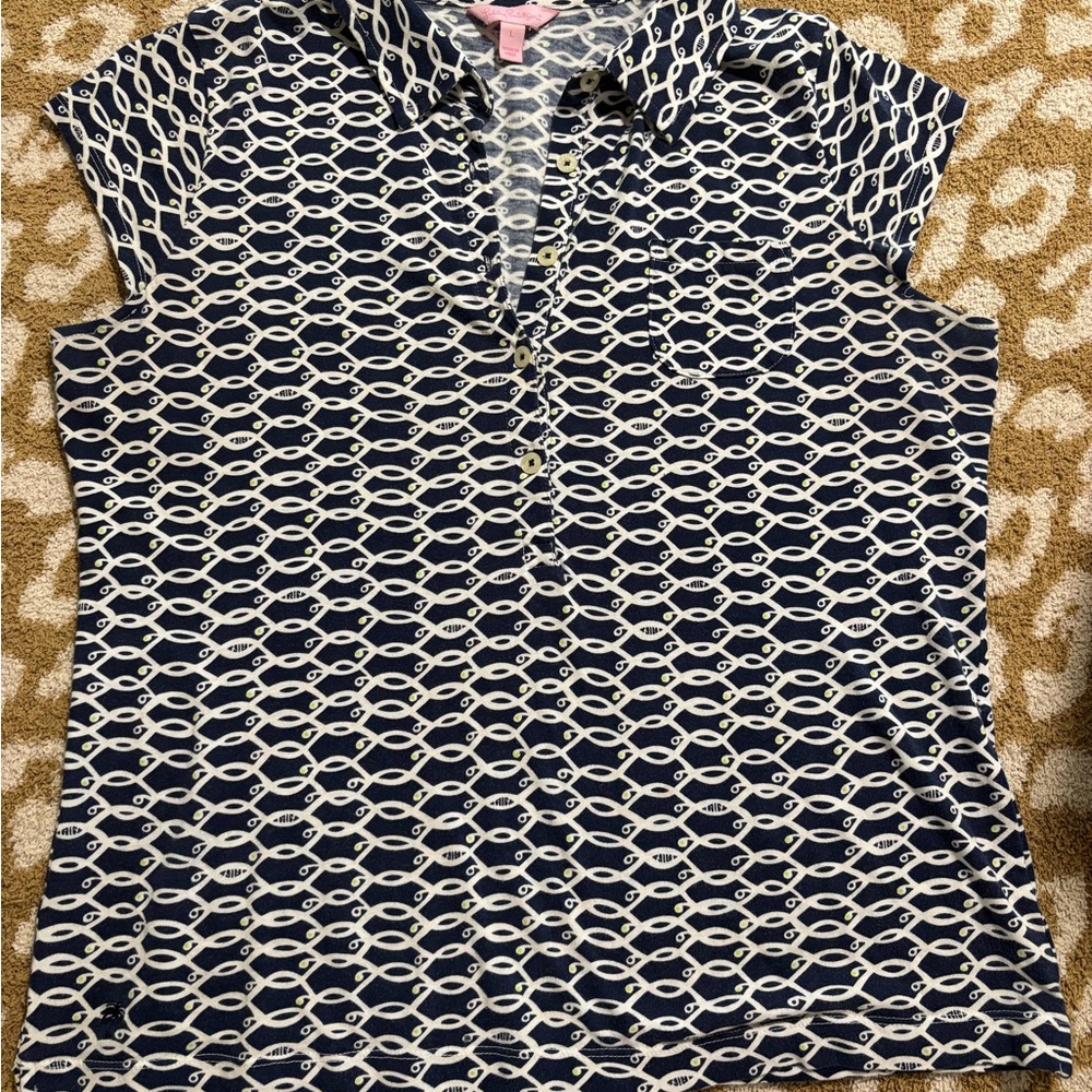 Lilly Pulitzer Black and White Fitted Button Down Polo